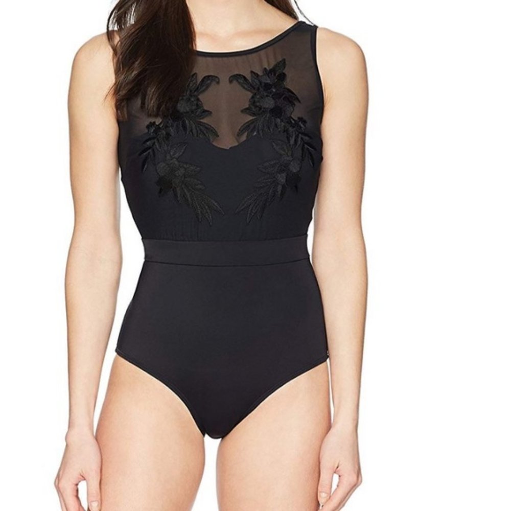 Blue Coastal NWT Small Black Floral Mess One Piece